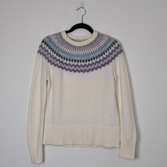 Ann Taylor Loft Fair Isle Sweater Sz S Crew Neck Wool Blend Nordic Holiday Ski - Picture 1 of 13